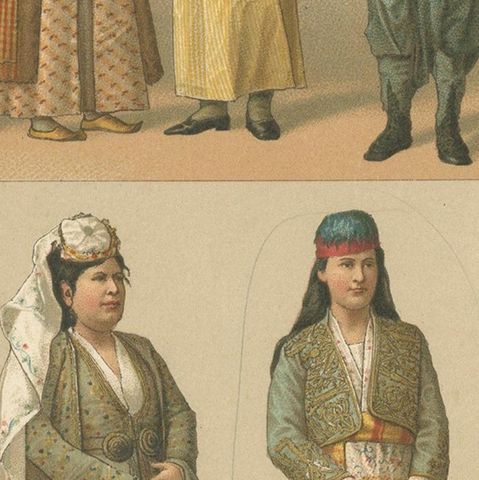 Pl. 75 Antique Print of Turkish Costumes by Racinet, 'circa 1880', close-up 2