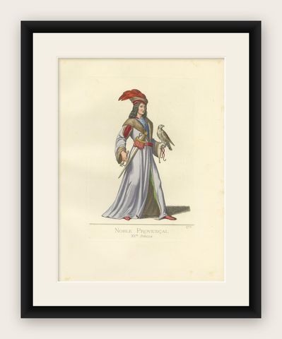 Antique Print of a Provencal Nobleman, 15th Century, by Bonnard, 1860, shown framed