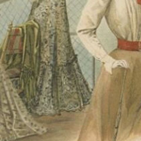 Antique Fashion Print of Women wearing Beautiful Hats, 1899, close-up 1