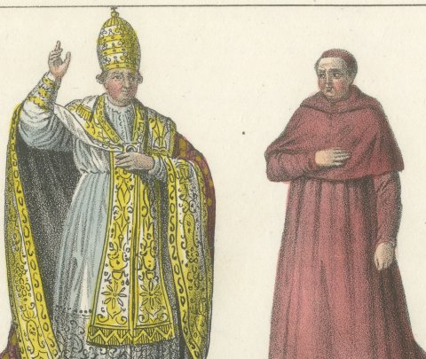 The Pope in Solemn Vestments, a Cardinal and Saint Peter's in the Vatican, 1842, close-up 1