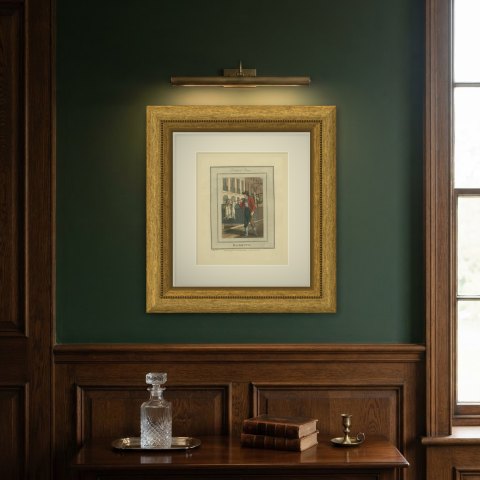 Rabbit Seller in Portland Place, Cries of London, 1804, shown framed on a wall
