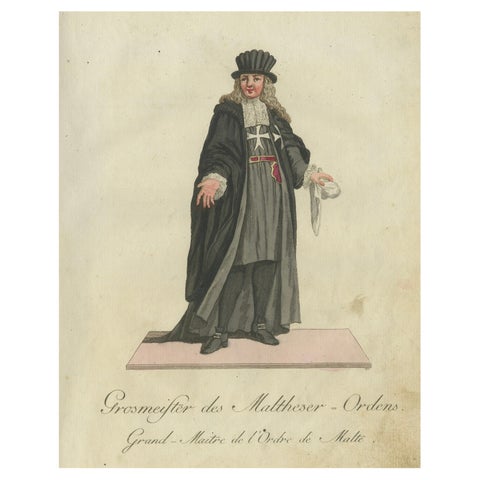 Grand Master of the Maltese Order: 1791 Colored Engraving in Ceremonial Robes