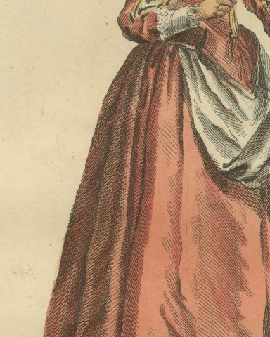 Lady of the Lower Palatinate in Red Gown and Ruff, Costume of 1643, 1757, close-up 2