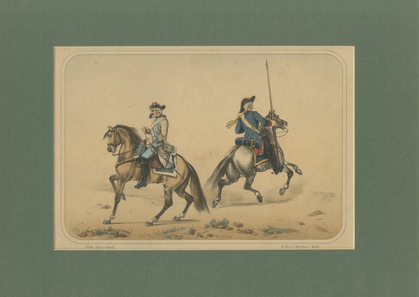 Spanish Cavalry Lithograph by José Rubio y Villegas: Mounted Lancer, 1861