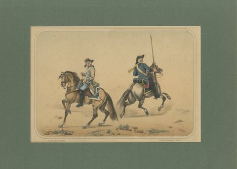 Spanish Cavalry Lithograph by José Rubio y Villegas: Mounted Lancer, 1861