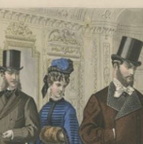 Hand-Colored Antique Fashion Print, Published in October, 1874, close-up 1