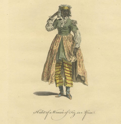 Habit of a Woman of Fez in Africa, Elegant Costume Engraving, 1749, close-up 1