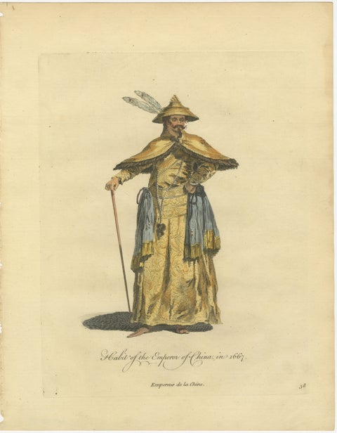 Emperor of China in Imperial Court Dress, Antique Print, Jefferys 1749