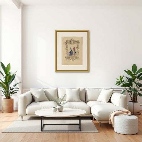 Louis XVI French Court Costume Lithograph, 1792, Published 1847, shown framed in a room