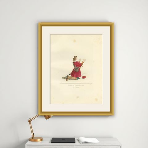 Antique Print of a German Nobleman, 15th Century, by Bonnard, 1860, shown framed on a wall