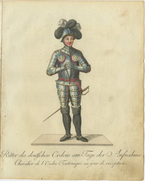 Knight of the Teutonic Order: 1791 Hand-Colored Engraving in Reception Attire, view 2
