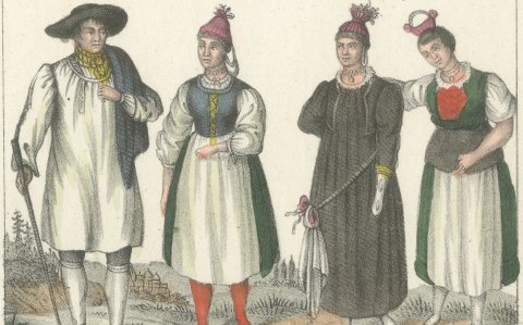 Costumes of Saxe Gotha and Altenburg with a Bride and a Baptism Dress, 1842, close-up 1