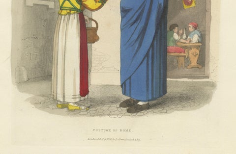 Costume Print: Traditional Dress of Rome, 1820 Hand-Colored Engraving, close-up 2