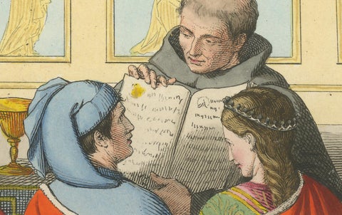 14th Century Italian Wedding, Clergy and Nobility in Antique Print, 1845, close-up 4