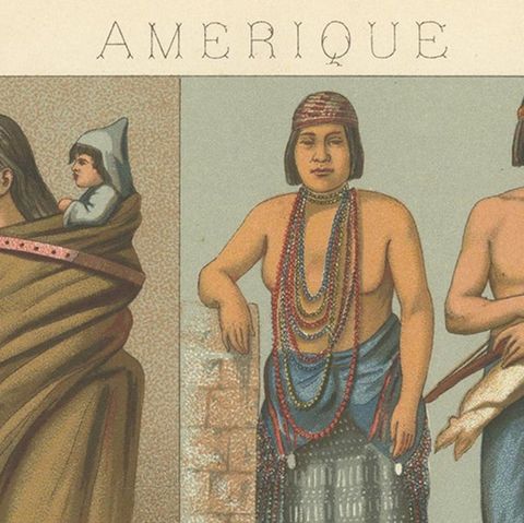 Pl. 100 Antique Print of American Costumes Racinet, 'circa 1880', close-up 1