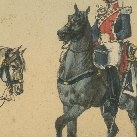 Spanish Cavalry Lithograph by José Villegas: Royal Bodyguards, 1861, close-up 3