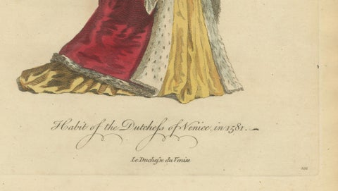 Duke & Duchess of Venice Costume Engravings in 1581, Hand-Colored Pair, 1749, close-up 6