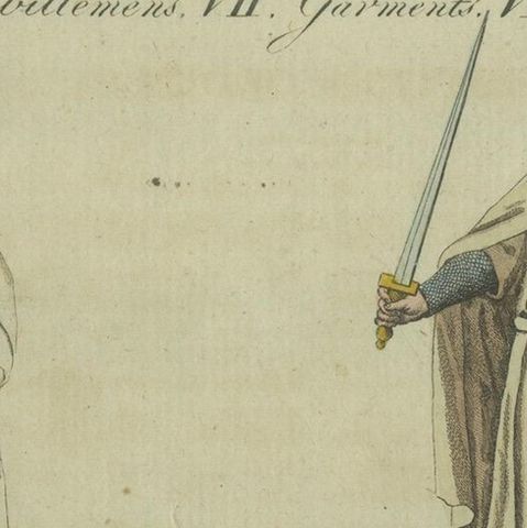 Knights Templar and Clergy: Hand-Colored Engraving of Historical Attire (1805), close-up 5