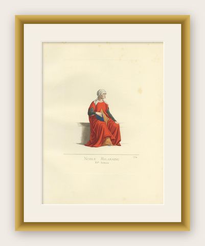 Antique Print of a Noblewoman from Milan, Italy by Bonnard, 1860, shown framed