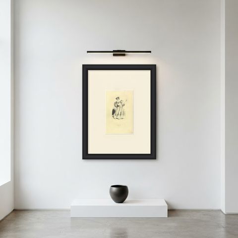 Dancer at Tahiti, Antique Wahlen Costume Print, 1843-1844, shown framed on a wall