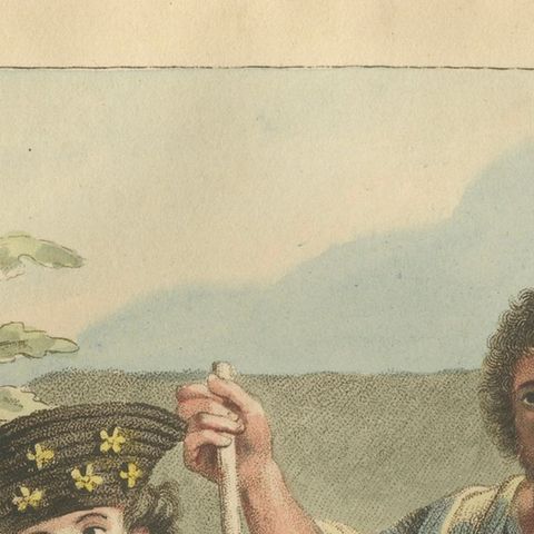 Otaheite Tahiti Couple in Native Dress, Hand-Colored Ethnographic Print, 1807, close-up 4