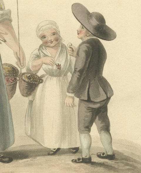 Woman and Children of Amsterdam, Antique Ackermann Print, 1817, close-up 2