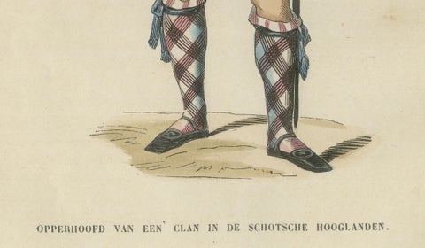 Scottish Highland Clan Chief - Antique Costume Lithograph, c.1852, close-up 4