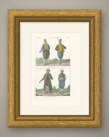 Men of Karaman and Costume of Ardana, Hand Colored Lithograph, 1842, shown framed