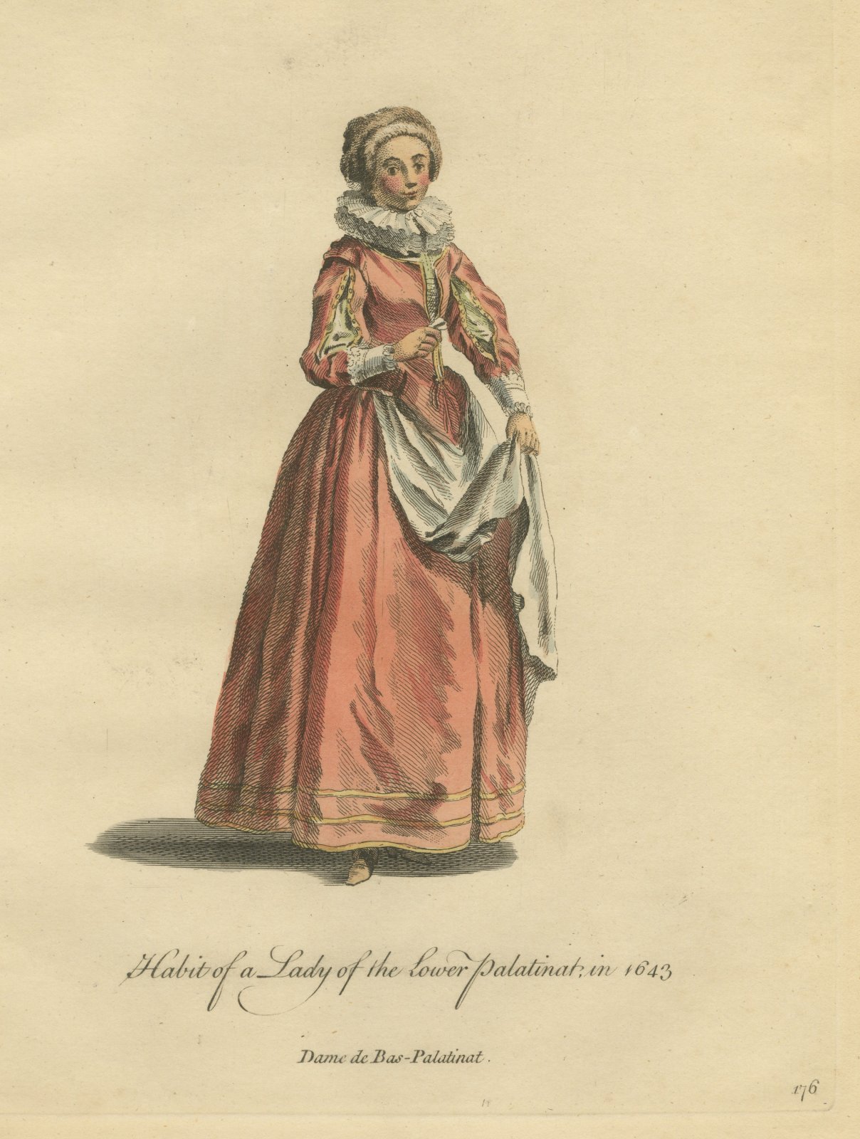Lady of the Lower Palatinate in Red Gown and Ruff, Costume of 1643, 1757