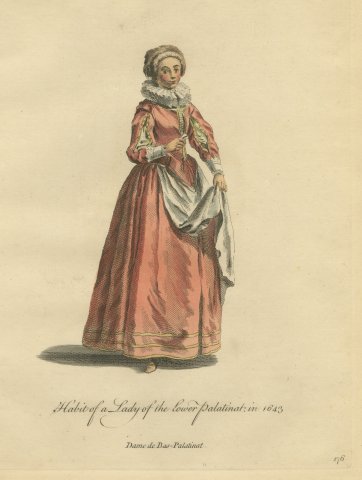 Lady of the Lower Palatinate in Red Gown and Ruff, Costume of 1643, 1757