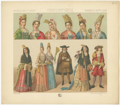 Pl. 104 Antique Print of French 17th Century Costumes by Racinet, circa 1880, view 2