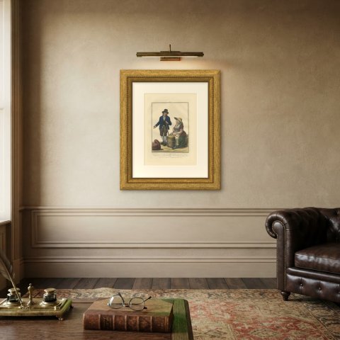 Delft Butter and Leiden Cheese, Dutch Costume Print, Maaskamp, circa 1820, shown framed on a wall