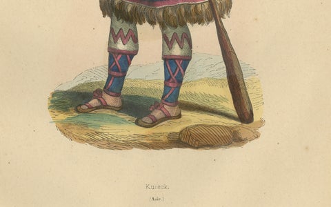 Traditional Kurek Attire in Handcolored Lithograph from 1844, close-up 2