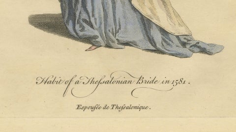 Thessalonian Bride Costume Print - Ottoman Dress Engraving, Jefferys, 1749, close-up 3