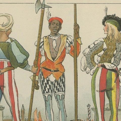Italy circa 1500, Antique Hand-Colored Renaissance Costume Print, Published 1880, close-up 5