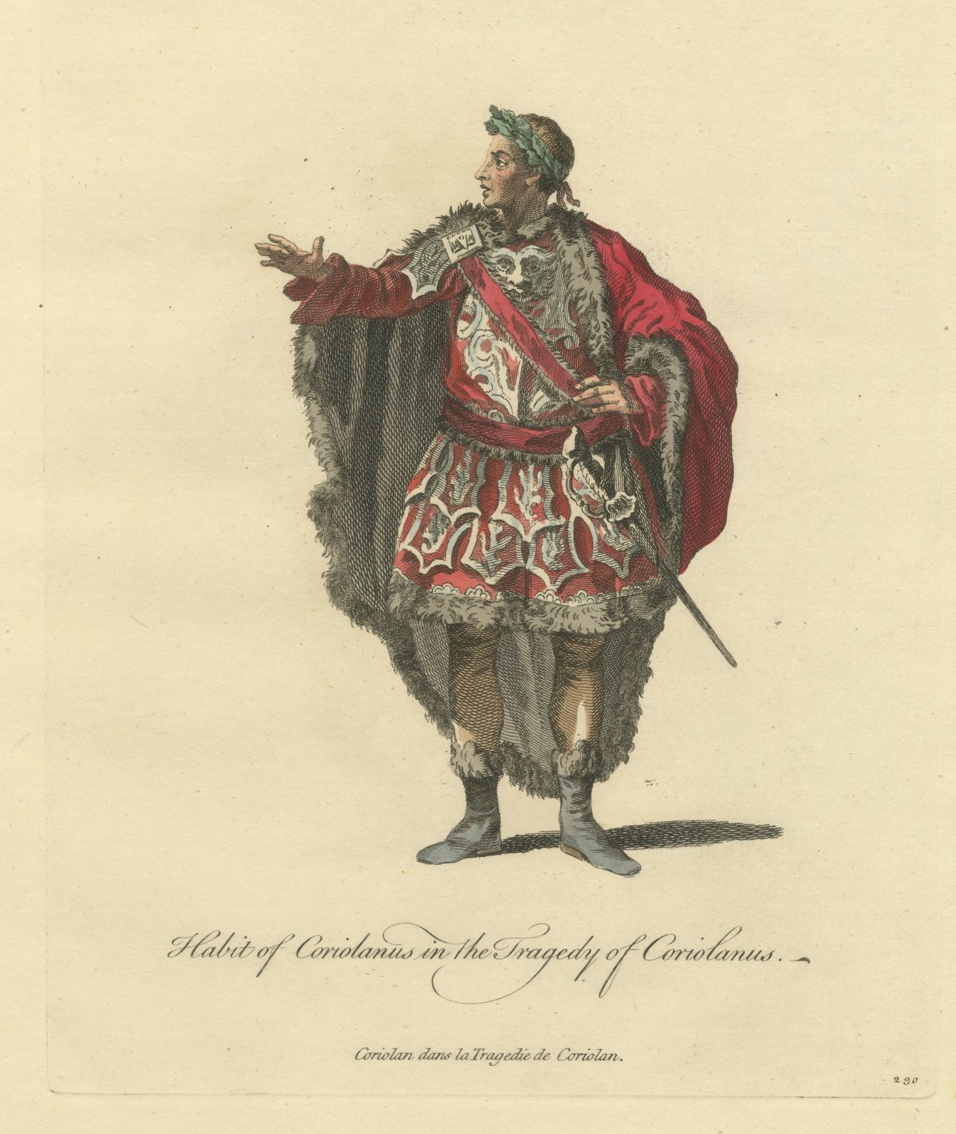 Coriolanus in the Tragedy of Coriolanus, Georgian Stage Costume, Jefferys 1757