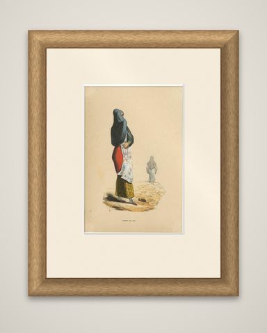 Antique Costume Print of a Woman in Lima by Wahlen, 1843, shown framed