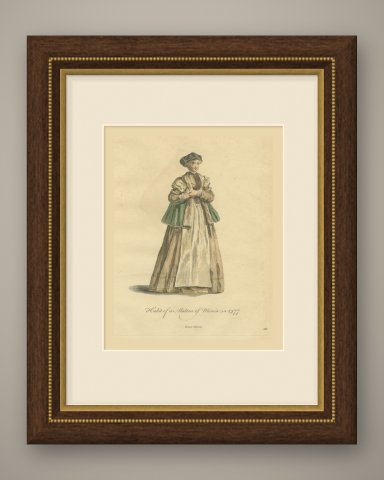 Matron of Meissen in Green Cape and White Apron, Costume of 1577, Jefferys 1757, shown framed