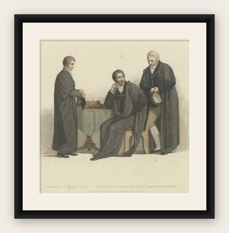 Academic Costumes; a Pensioner of Trinity Hall, a Doctor of Physics & Law, 1815, shown framed