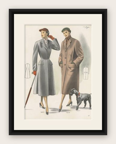 Vintage Fashion Print 'Pl. 14317' Published in Ladies Styles, 1952, shown framed