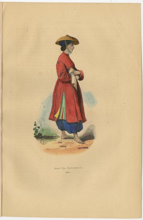 Antique Costume Print of a Young Lady of Cochinchina by Wahlen, 1843, view 3