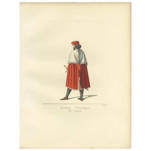 Antique Print of a Venetian Nobleman, Italy, 15th Century, by Bonnard, 1860