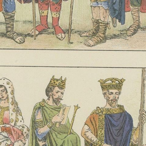 Antique German Costume Print 500–1000, Hand-Colored Historical Plate, ca.1880, close-up 5