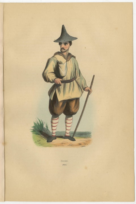 Traditional Korean Attire in 19th Century Hand-Colored Lithograph, view 2