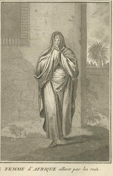 African and Moorish Women in Traditional Dress, Rare 1734 Costume Engraving, close-up 2