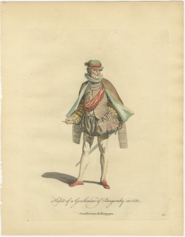 Gentleman of Burgundy in Striped Doublet and Lined Cloak, Costume of 1581, 1757, view 2