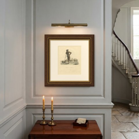 Shepherd near Valenciennes with his Flock, Antique Ackermann Print, 1817, shown framed on a wall