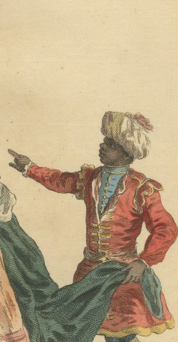 Marchioness of Belfont with a Page in 1700, Jefferys Costume Plate, 1757, close-up 3