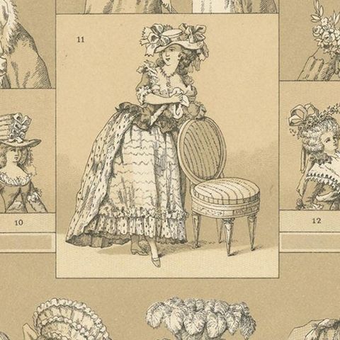 Antique Print of French 18th Century Women's Hats by Racinet, close-up 2