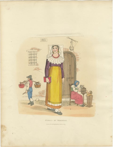 Italian Costume, Female of Vercelli, Hand-Coloured Print by R. Bridgens, 1835, view 2